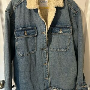 Old Navy Blue Denim Jacket with Cream Sherpa Lining New